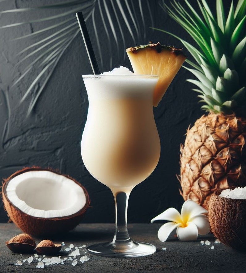 Piña Colada con fruta a su alrededor